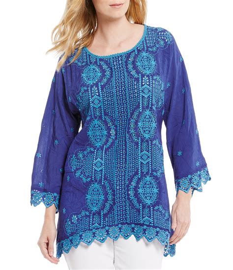 John Mark Tie Dye Print Floral Embroidered 3/4 Sleeve Point Collar Button Front Tunic. Permanently Reduced. Orig. $129.00. Now $77.40. Only size S available. ( 4) Find a great selection of Sale & Clearance women's tops and blouses at Dillard's. Offered in the latest styles and materials from tunics, tanks, camisoles and poncho Dillard's has you ...